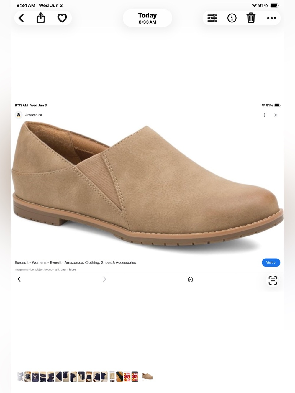 Eurosoft Everette Taupe Slip-On Loafer Shoes 9 1/2 casual scuff toe